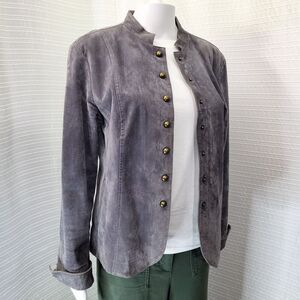 AMI Short Suede Jacket w/ Brass Toned Snaps Gray Women's M/L